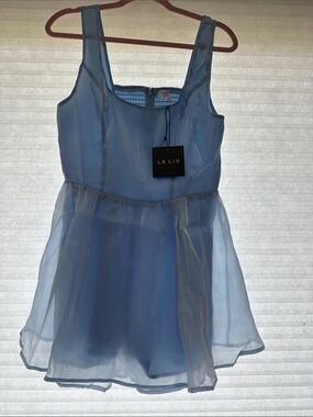 Le Lis Girls' Light Blue Sleeveless romperDress with Sheer Overlay